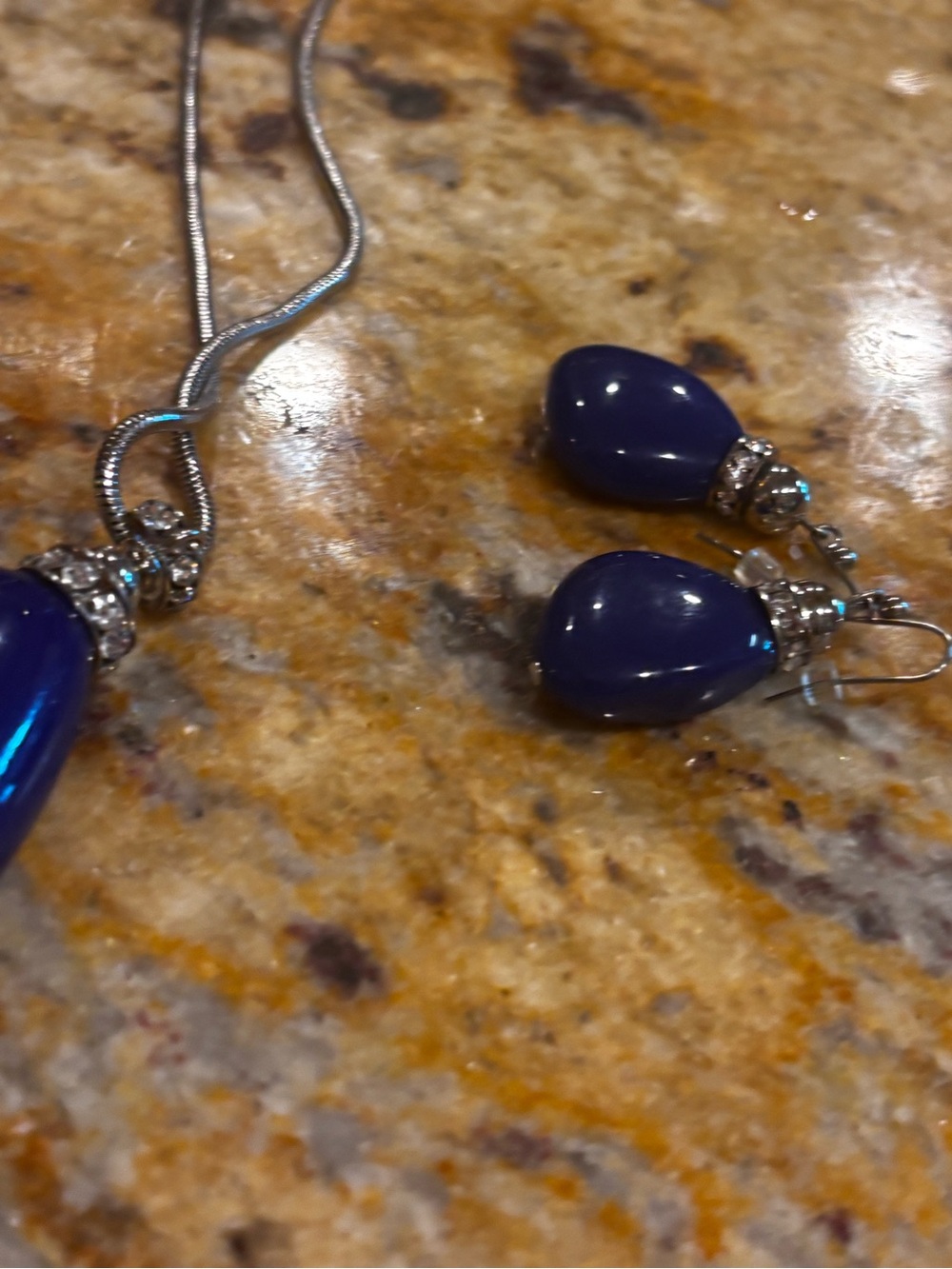 Chico's Royal Blue Teardrop Necklace and Earrings Set